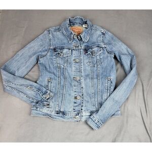 Levi's Denim Trucker Jacket Girls Medium Blue Midweight Rockabilly Faded Pockets